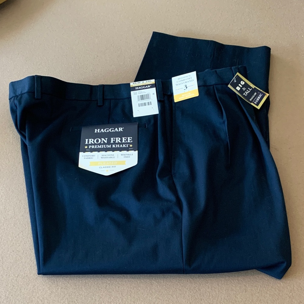 Haggar Men's Classic Fit Iron Free Khaki - Dark Blue Pants - 46 X 29